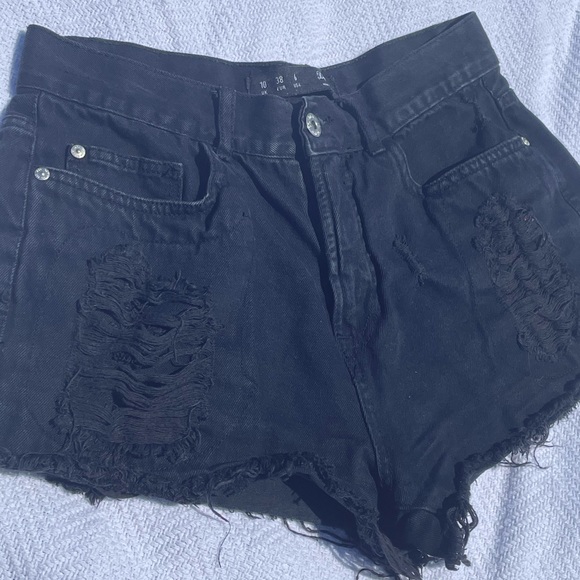 Black Distressed Denim Shorts - Picture 2 of 4